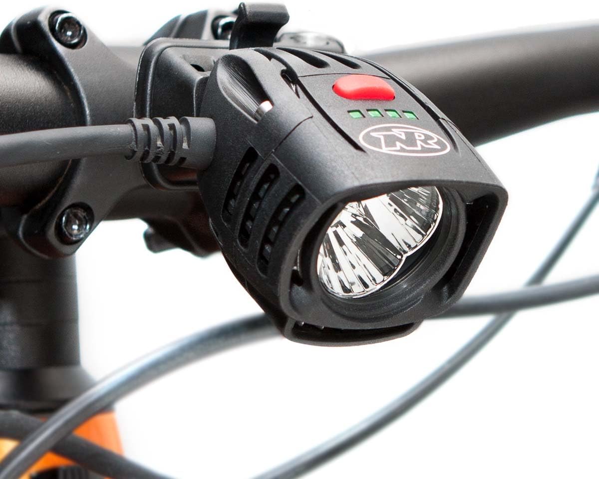 NiteRider Pro 2200 Race Front Bike Light – 2200 Lumen Rechargeable (4-Cell) MTB Headlight – 7 Modes w/Fuel Gauge Helmet & Handlebar Mount IP64 Dust, Impact, Waterproof 25hr Runtime Night Riding