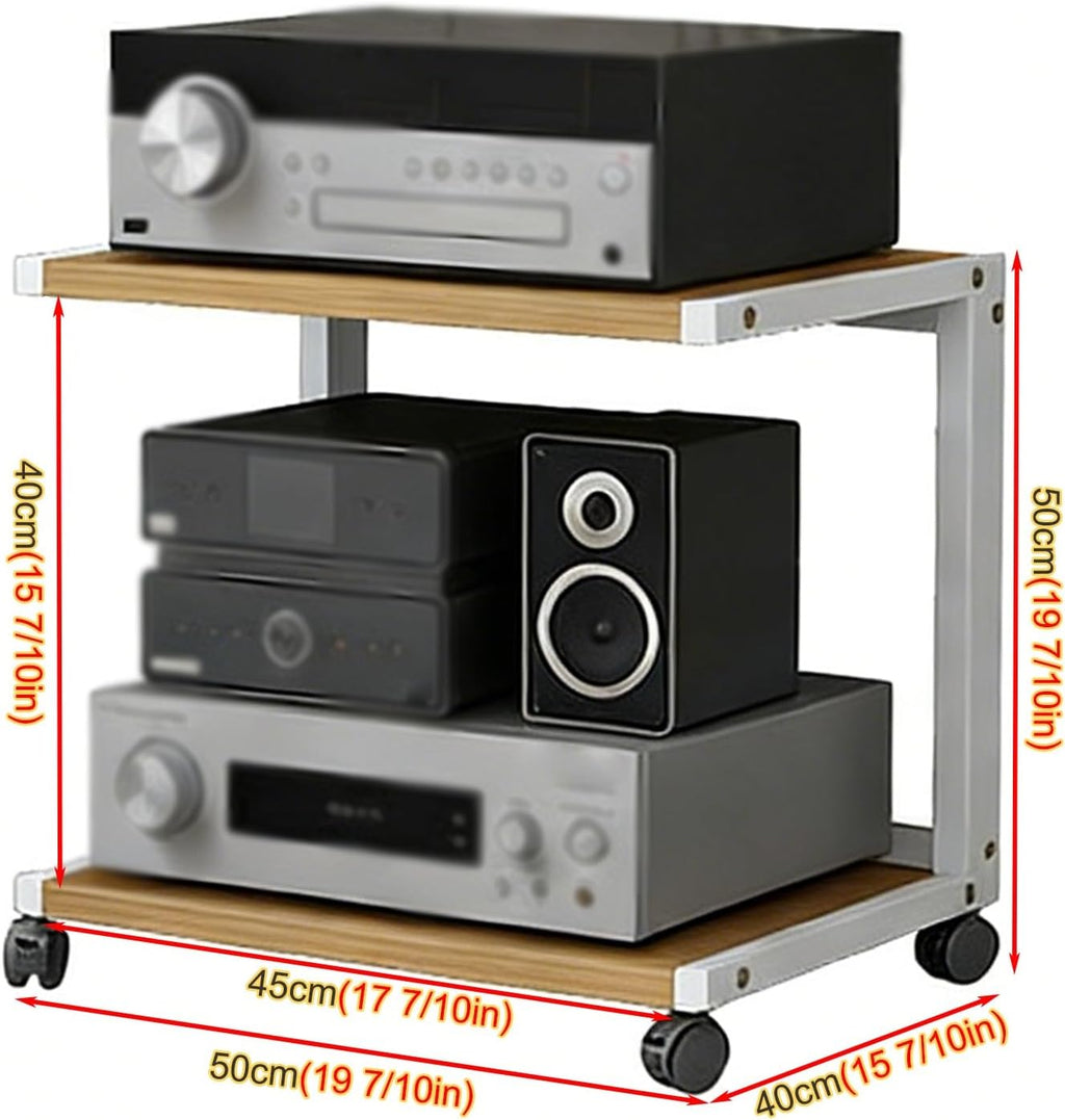 YLLFFLL Easy Assembly Av Storage Cabinet 2-Tiers HiFi Racks Media Black, Audio Component Rack Tower Media Stereo Stand Equipment Shelf for Living Room, on Wheels(H 50CM(19 7/10IN))