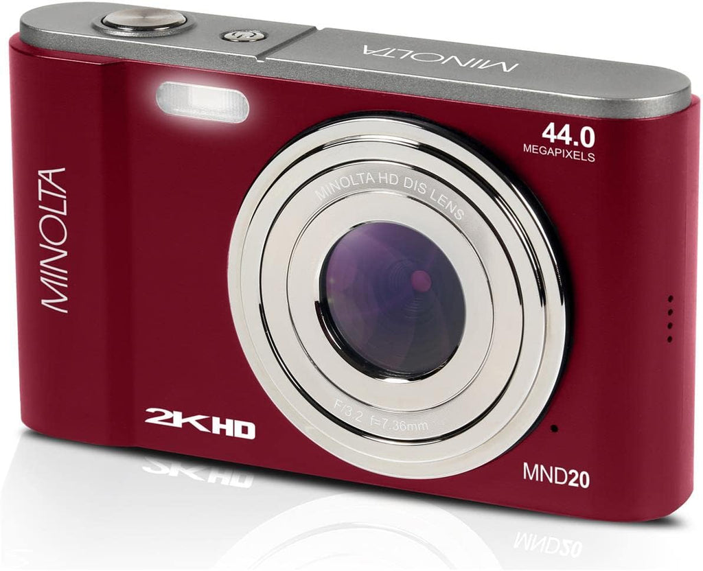 Minolta MND20 44 MP 2.7K Ultra HD Digital Camera with Slinger Camera case (Red)