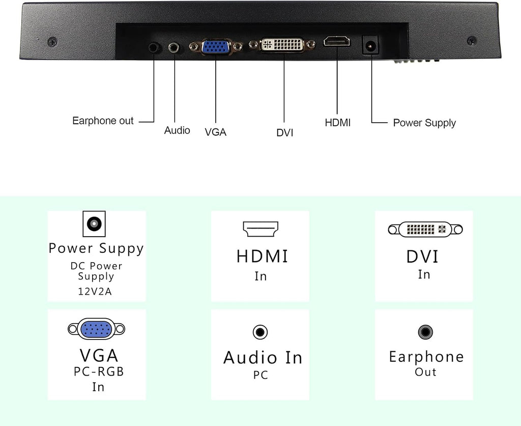 VSDISPLAY 12.1' 12.1 Inch 800x600 700nit TFT Industrial Monitor VS121ZJ01 with DVI VGA Port, Built-in Dual Speakers,Metal Shell with Bracket