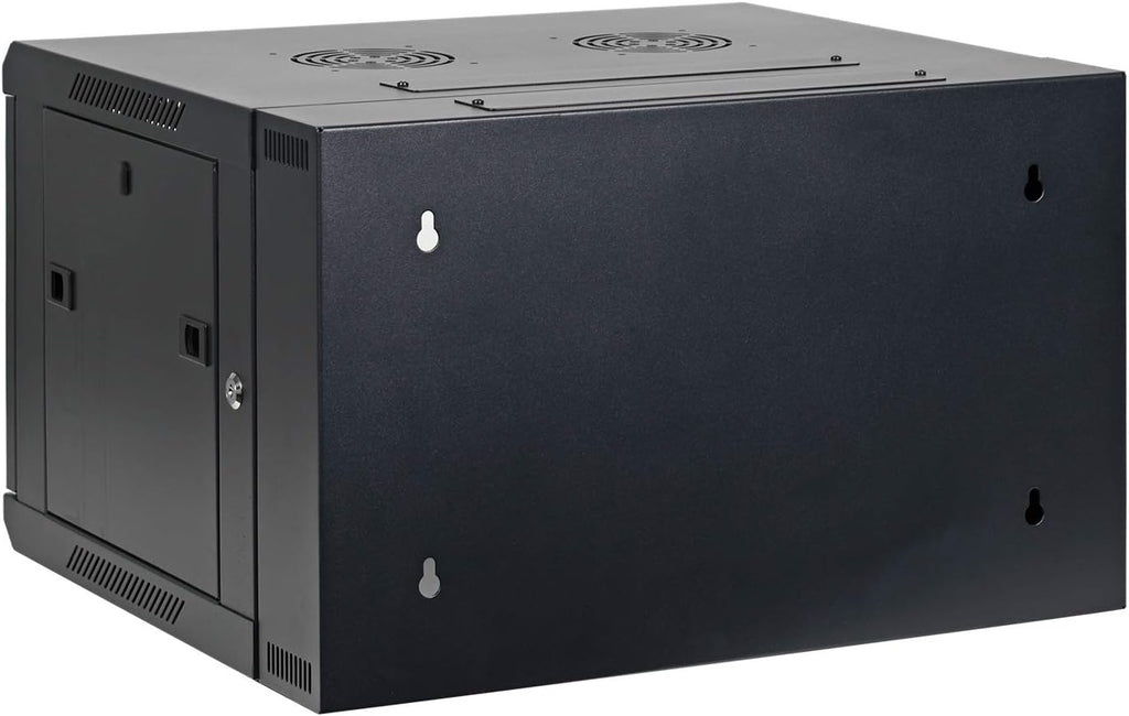 AEONS 6U Professional Wall Mount Server Cabinet Enclosure Double Section Hinged Swing Out 19-Inch Server Network Rack Locking Glass Door 22-Inches Deep Black (Fully Assembled)