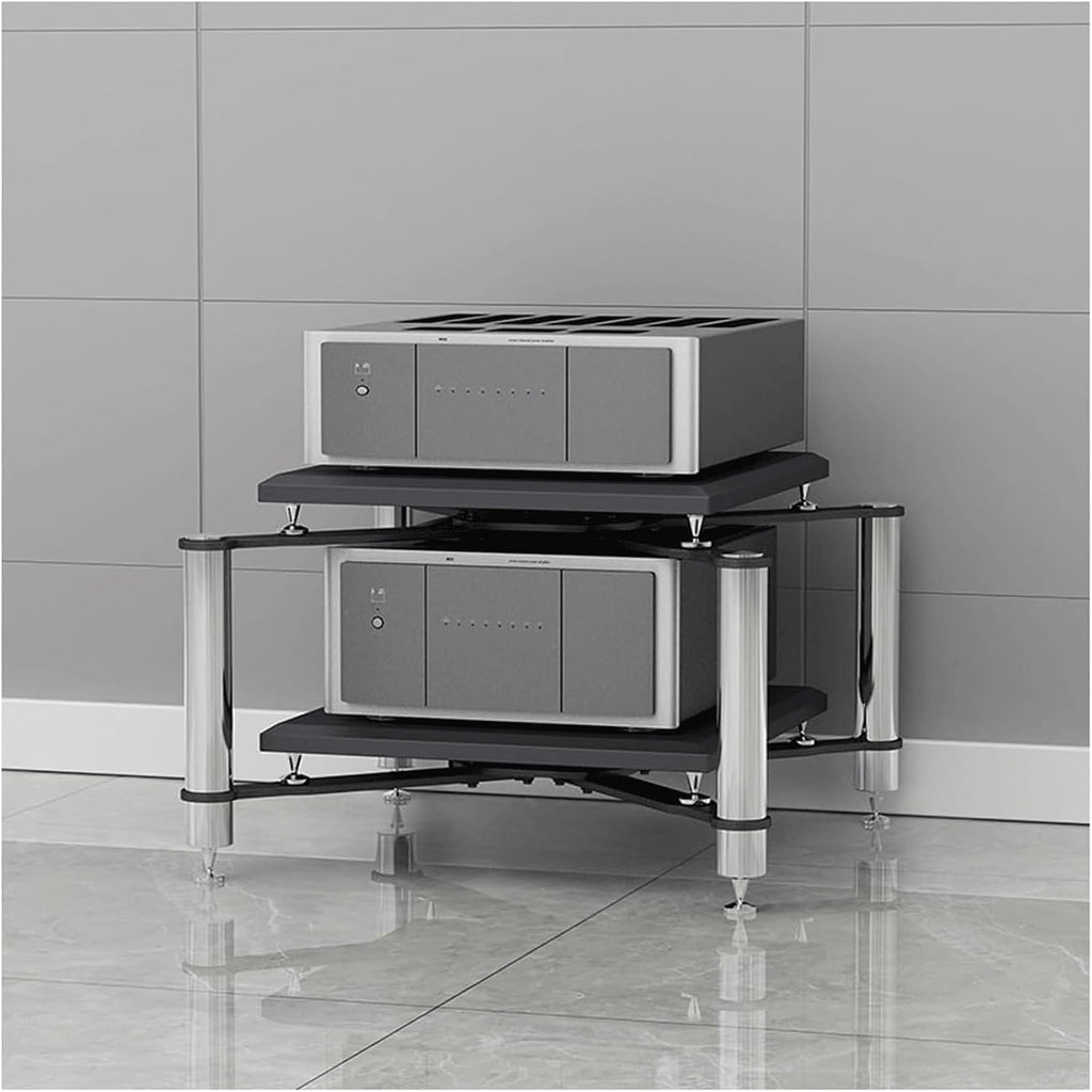 Audio Rack Stainless Steel Stereo Rack Audio Equipment Rack Audio Open Rack Cabinet Audio-Video Shelving with Shock-Absorbing Feet(Silver,2 Tier)