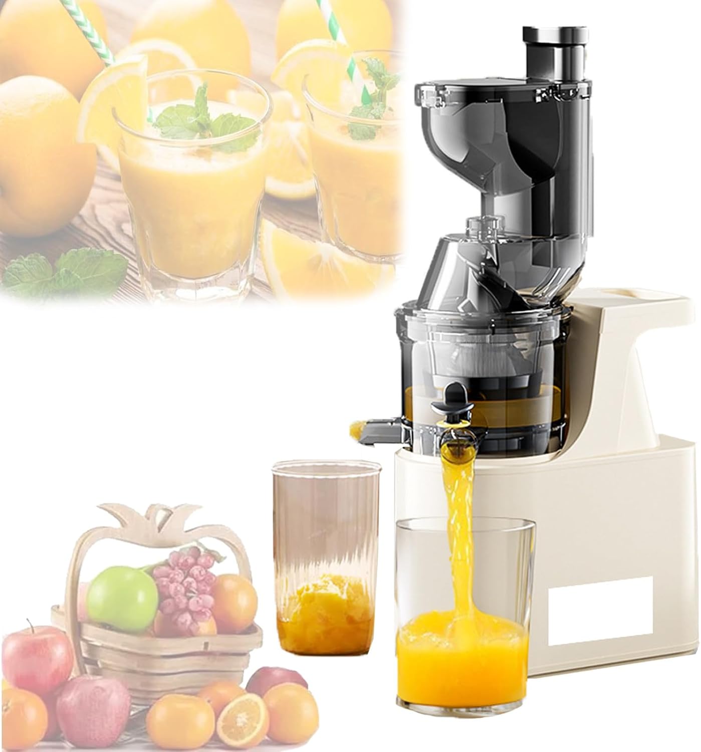 Cold Press Juicer,Juicer Machines Vegetable And Fruit,7cm Large Diameter Feed Trough,97% Pure Juice,5S Fast Juice Release,300W Slow Masticating Juicer,Easy To Clean,White