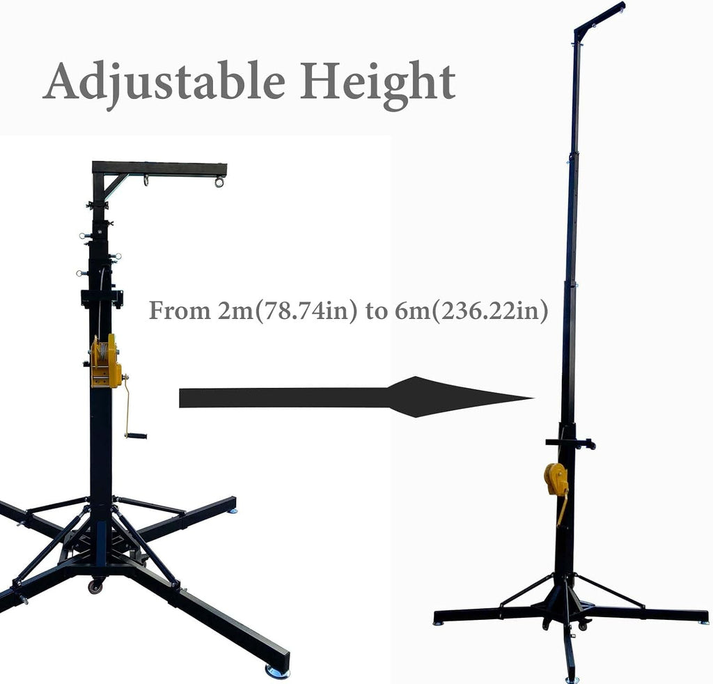 Two Loudspeaker Box Steel Audio Stands Heavy Duty Telescoping Crank Up Sound Speaker Bracket 6.5-19.6ft Height with Outriggers Hanging Line Array System Lifting Support 550LB Load for DJ Bars