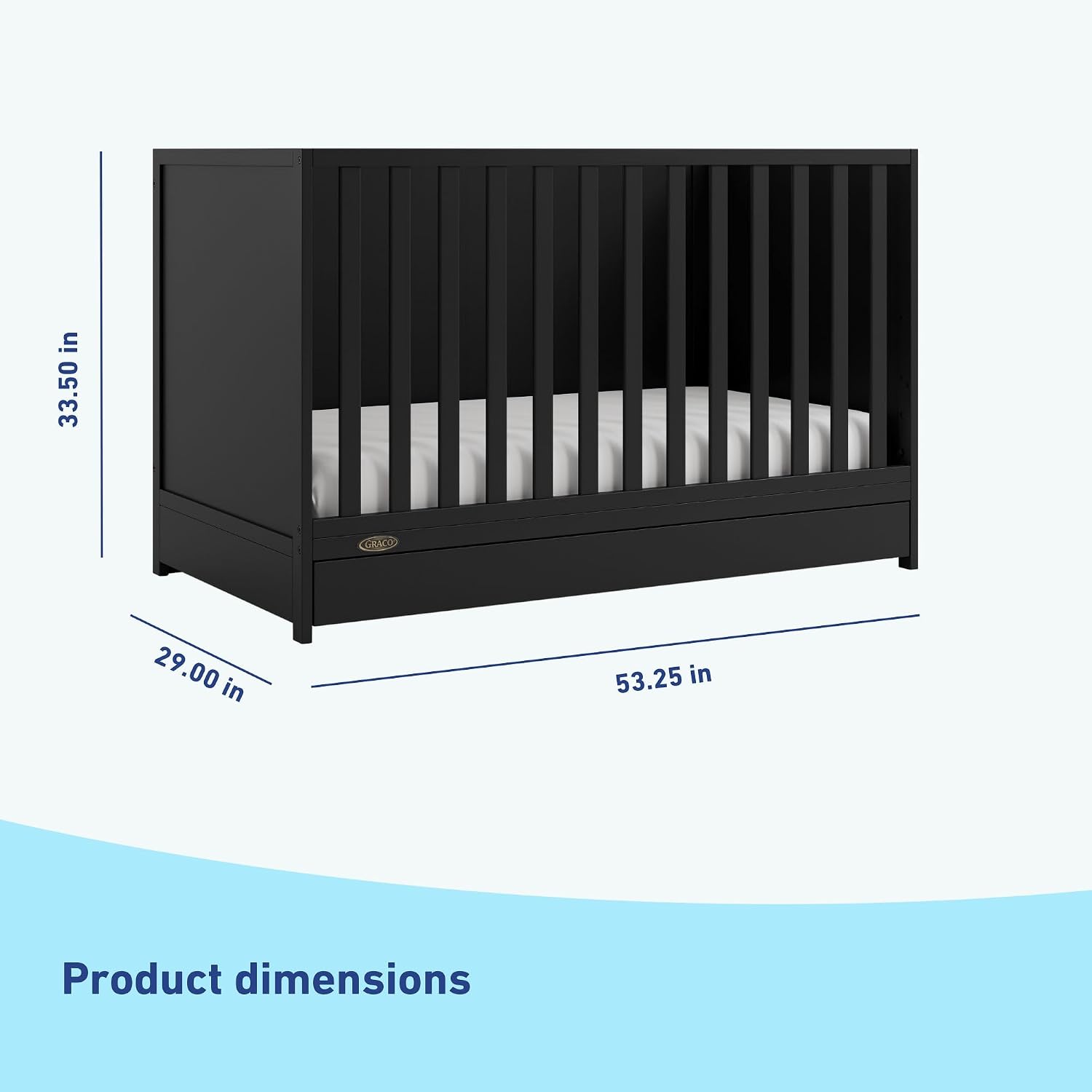Graco Theo 3-in-1 Convertible Crib with Storage Drawer – GREENGUARD Gold Certified Baby Crib Crafted from Wood, Converts to Toddler Bed, Daybed, and Full-Size Bed (Black)