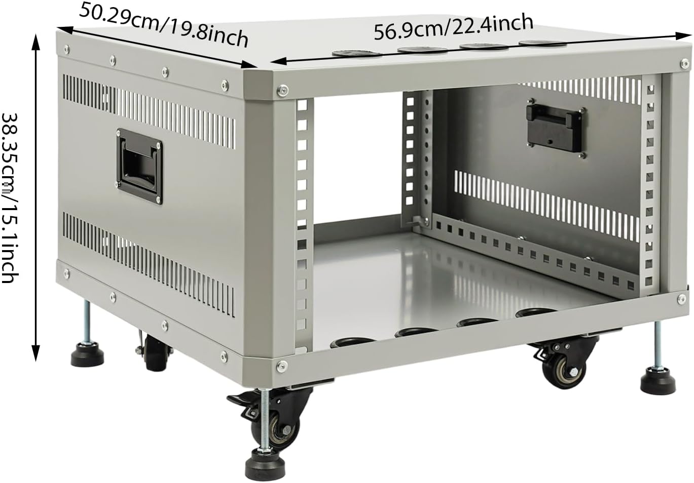 6U Server Rack with Wheels&Leveling Feet, Freestanding Rolling Open Frame IT Network Server Cabinet Rack Shelf for Audio Video Music Recording Computer AV Data & IT Equipment,Grey