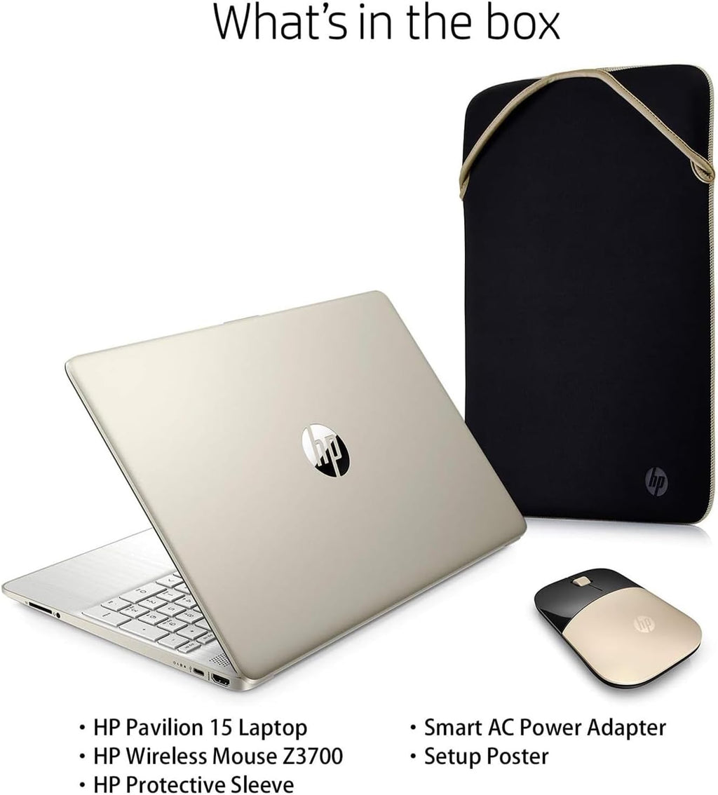 HP 15.6' Everyday Laptop, AMD Efficient Dual-Core Processor, 16GB RAM, 1TB SSD, USB-C, SD Card Reader, HDMI, Wi-Fi & Bluetooth, Long Battery Life, Windows 11 with 1 Year Microsoft 365, Gold
