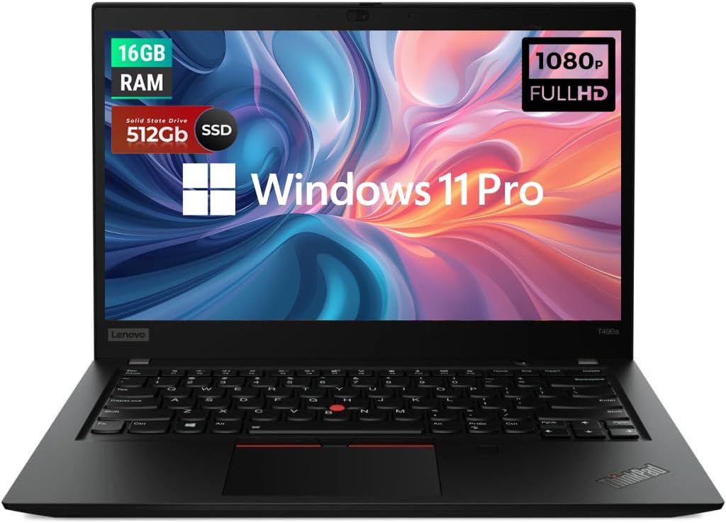 Lenovo ThinkPad T490s 14'' FHD (1920 x 1080) IPS Business Laptop Computer, Intel Core i5-8365U Processor Notebook, 16 GB RAM, 512 GB SSD, Backlit Keyboard, Windows 11 Pro (Renewed)