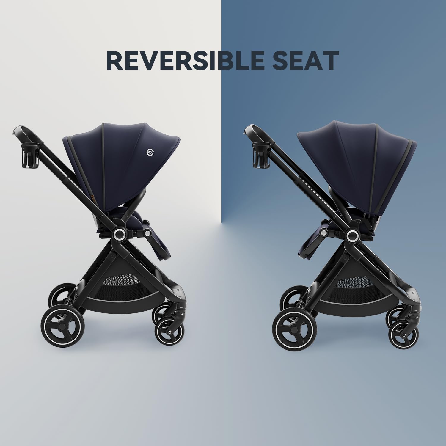 EMU Full-Size Foldable Baby Stroller Full Recline Cockpit Compact Toddler Stroller with Reversible Seat All-Terrain Newborn Infant Pram Carriage for City Outdoor - Dark Blue