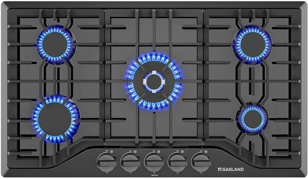 GASLAND 36 Inch Gas Cooktop 5 Italy Sabaf Burner, PRO GH2365EF, Built-in NG/LPG Convertible Stovetops, Gas Countertop Plug-in with Thermocouple Protection, CSA Certified, Black