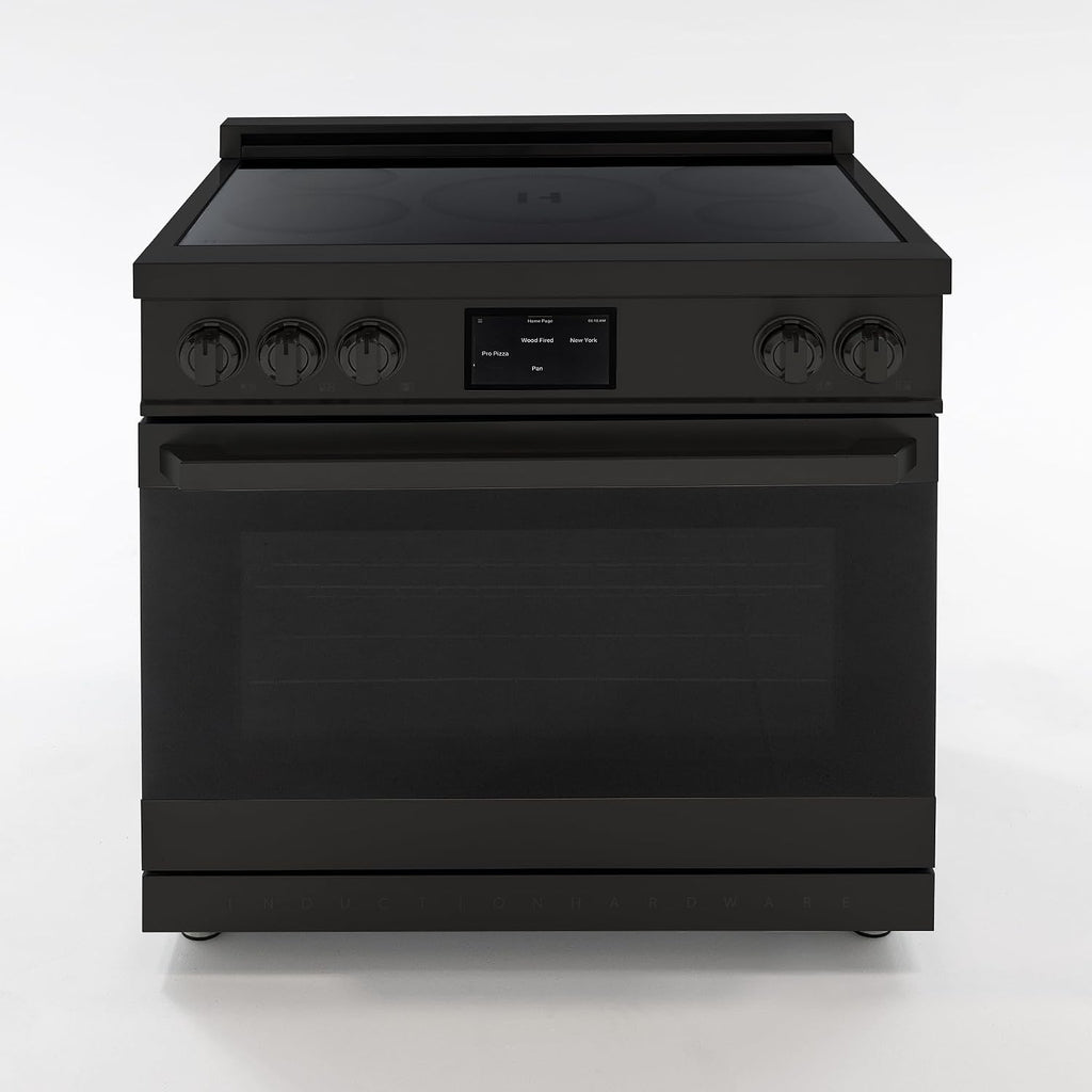 36 Inch Professional Induction Range with Convection Oven, Air Fry, 5 Burner Electric Stove, Pizza Stone - Black Stainless Steel