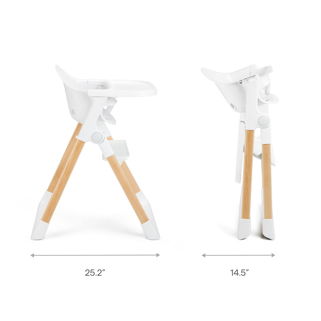 Munchkin Float Baby High Chair for Babies and Toddlers, Foldable for Easy Storage, White with Wooden Legs