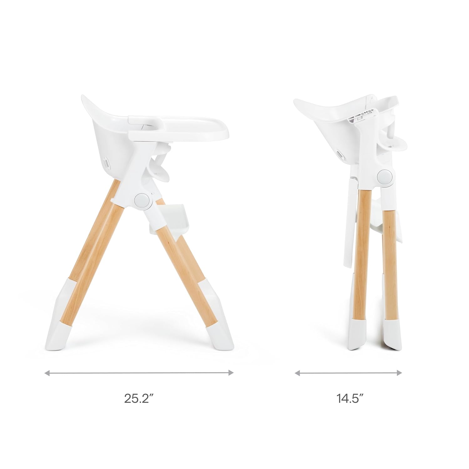 Munchkin Float Baby High Chair for Babies and Toddlers, Foldable for Easy Storage, White with Wooden Legs