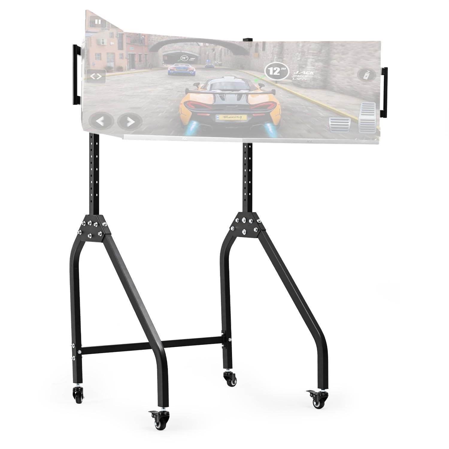 Anman Ultra-stable Triple Monitor Stand for Racing Simulator Cockpit 27-32 Inch Heavy Duty Triple Screen Mount With Casters and Punk Design