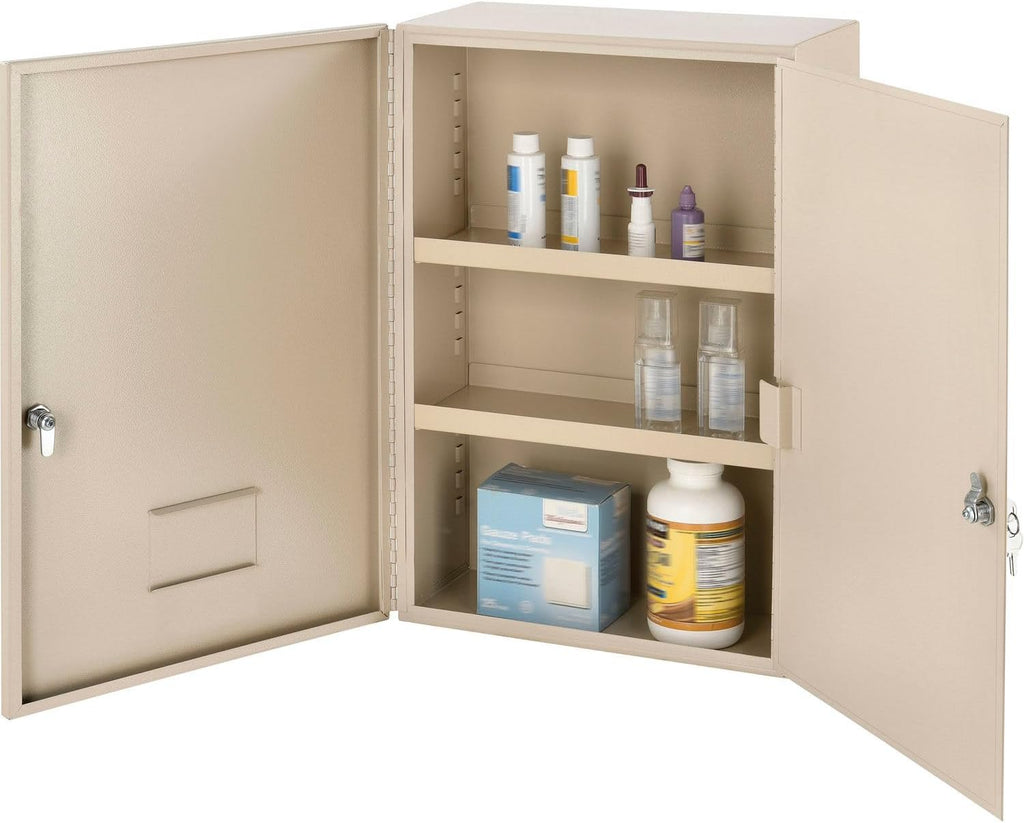 Global Industrial Medium Narcotics Cabinet, Double Door/Double Lock, 16' W x 8' D x 24' H, Beige, for Doctor's Offices, Patient Rooms, Hospitals, Laboratories and More