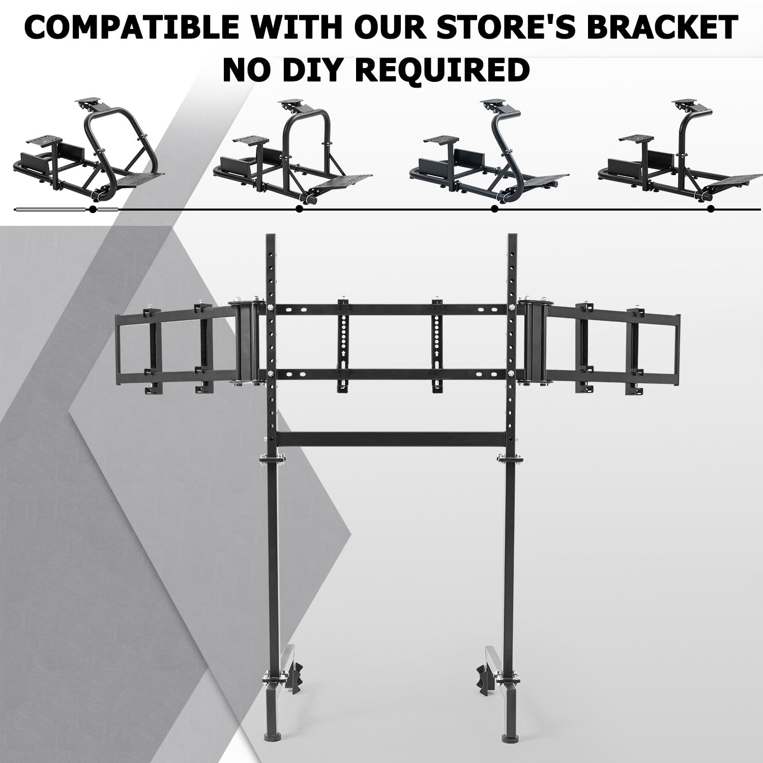 Suppllueer Racing Simulator Triple Monitor Stand Adjustable for 24-32 Inch Screens Triple-Screen Display Stand Compatible with Round Tube Cockpit