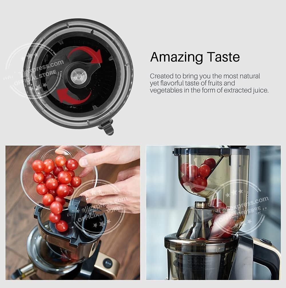 Slow Juicer, 7Lv Spiral Cold Press Juicer with Filter, Large Diameter Electric Juicer, Easy to Clean, 150W, 50dB Noise, 1000ML Capacity