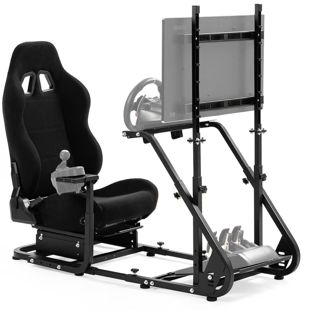 Dardoo G923 Racing Simulator Cockpit with Monitor Mount and Black Seat Adjustable Fit for Logitech G29 G920, for Thrustmaster T300, Without Shifter, Wheel, Pedals and Display