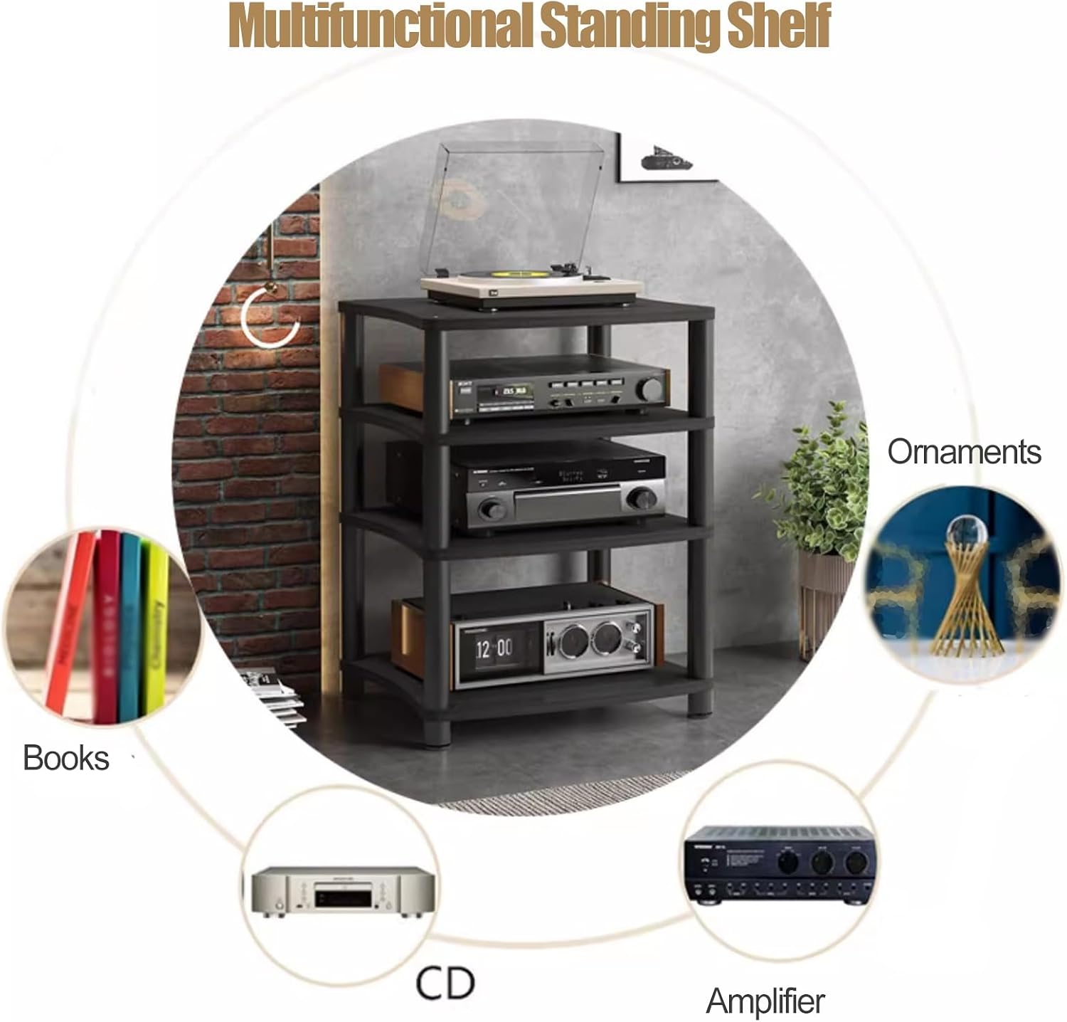 YLLFFLL Stereo Stands for Small Spaces/Living Room/Bedroom/Home, 1/2/3/4-tier Wooden & Metal Av Component Media Stand Stereo Cabinet, Heavy Duty Audio Equipment Rack(#1,1tier)