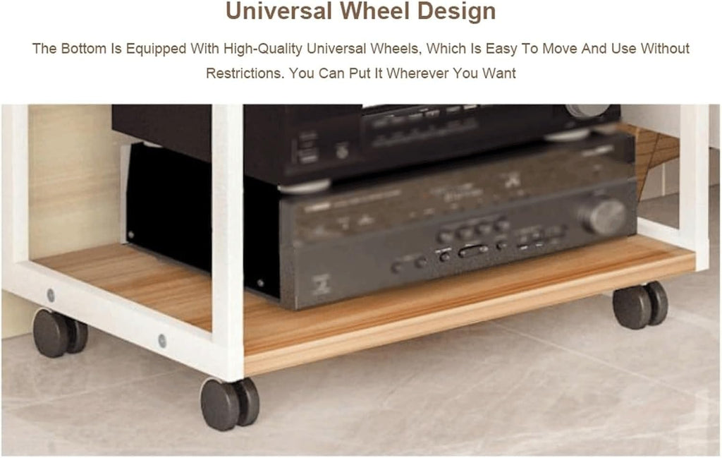 Audio Rack 3/4 Tier Stereo Rack Audio Equipment Rack Audio Stereo Shelf Wooden Open Movable Audio-Video Shelving with Wheels AV Stand(Wei�,100cm)