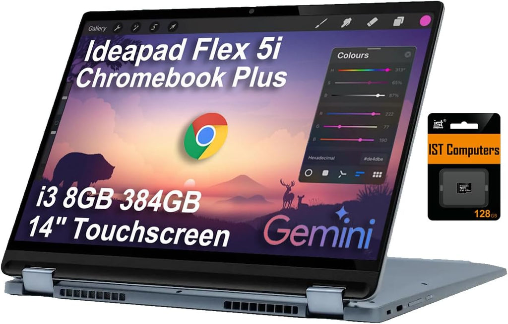 Lenovo IdeaPad Flex 5i Chromebook Plus 2-in-1 Laptop (14' FHD+ Touchscreen, Intel 6-Core i3-1315U, 8GB RAM, 384GB Storage(256GB+128GB IST SD)) Business, Home, Students, Webcam, Backlit KB, Chrome OS