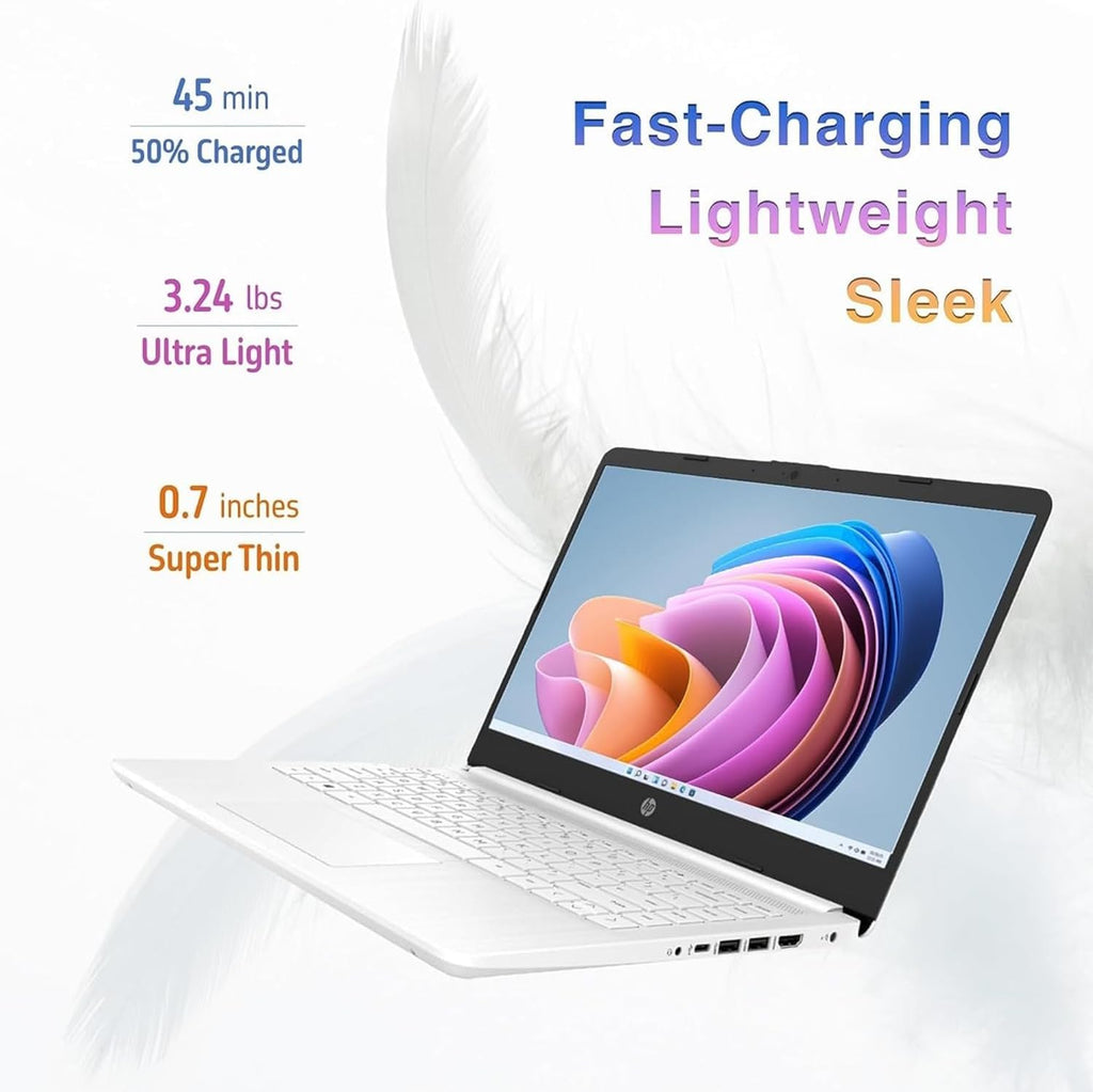 HP 2023 Newest 14' HD Ultral Light Thin Laptop, Quad-Core Intel Celeron Processor, 4GB RAM, 128GB (64GB eMMC+ 64GB SD), Wi-Fi, Upto 11 Hours, Windows 11 S + 1 Year Office 365+HubxcelAccessory, White