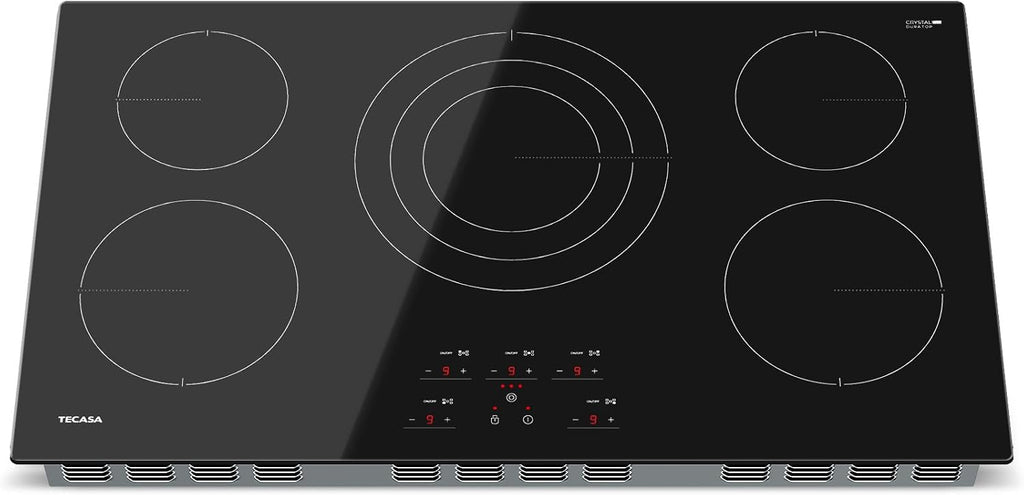 36 Inch Electric Cooktop, TECASA 9000W Radiant Electric Hob with 5 Burners, 240V Built-in Sensor Touch Control Stove Top with Child Safety Lock & Timer, 9 Heating Levels, Hard Wire (No Plug)