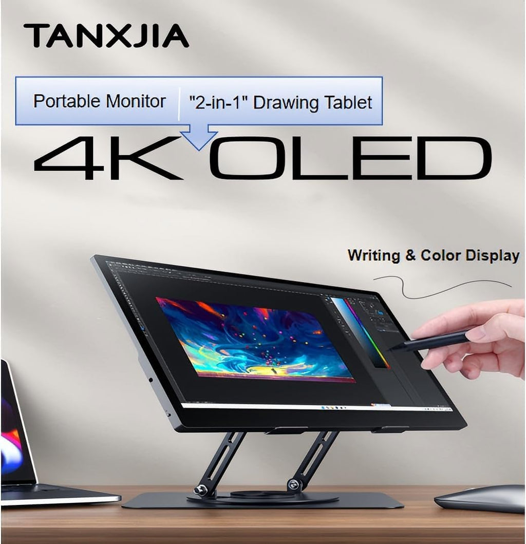 15.6' Portable Monitor 4K OLED Touchscreen, 100% Adobe RGB 10-Bit Color, USB-C External Display for Laptop, PC, Mac, Phone, Gaming, with Smart Cover & Stand