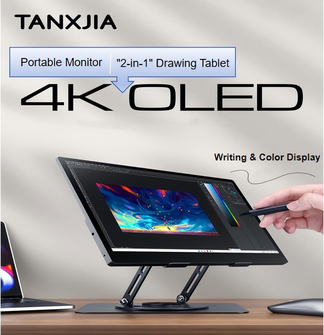 15.6' Portable Monitor 4K OLED Touchscreen, 100% Adobe RGB 10-Bit Color, USB-C External Display for Laptop, PC, Mac, Phone, Gaming, with Smart Cover & Stand