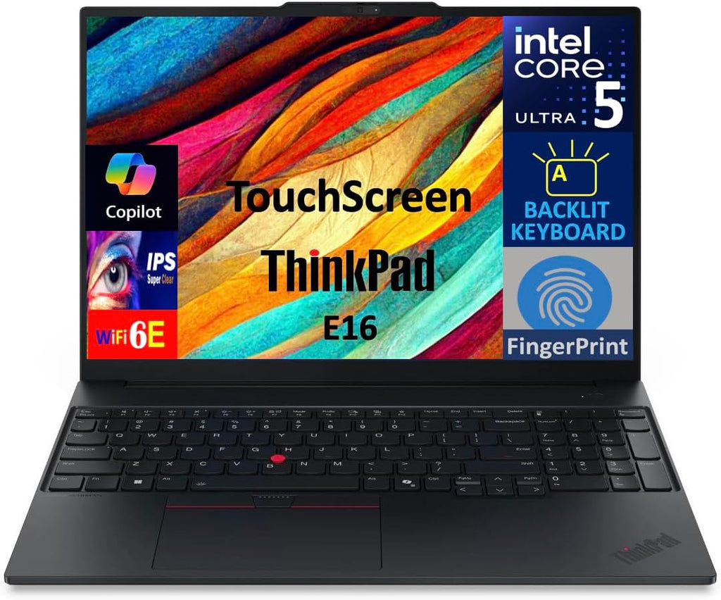 Lenovo ThinkPad E16 Business Laptop 16.0' Touch IPS WUXGA Display (Intel Ultra 5-225U, 16GB DDR5, 256GB M.2 PCIe SSD, Intel Graphics, Backlit KB, Fingerprint, Win 11 Pro) w/Dockztorm Hub