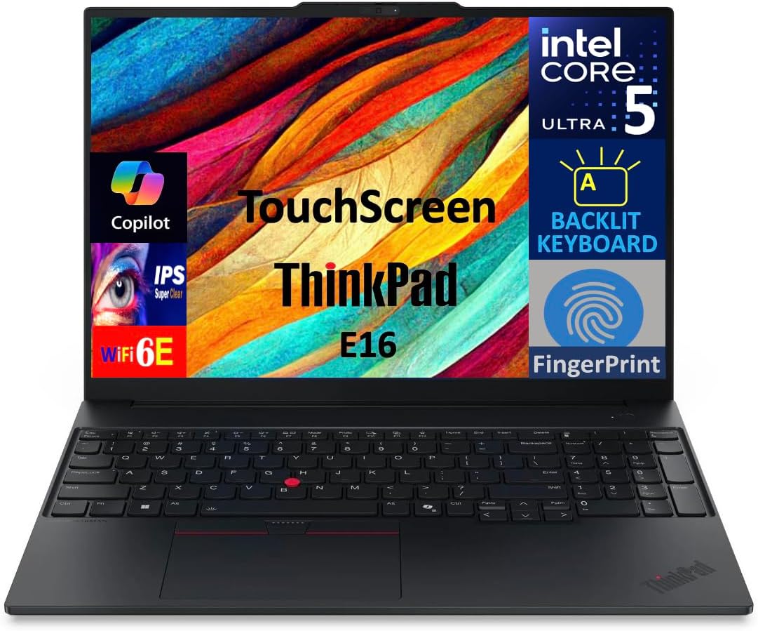 Lenovo ThinkPad E16 Business Laptop 16.0' Touch IPS WUXGA Display (Intel Ultra 5-225U, 16GB DDR5, 256GB M.2 PCIe SSD, Intel Graphics, Backlit KB, Fingerprint, Win 11 Pro) w/Dockztorm Hub