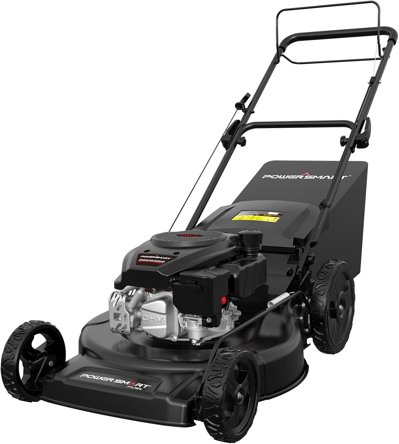 PowerSmart 22-Inch Self Propelled Gas Lawn Mower, 170cc OHV Engine, 3-in-1 Mulch/Bag/Side Discharge, Steel Deck, 6 Height Adjustment, Black