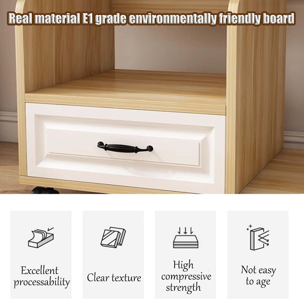 Computer Tower Storage Cabinet,PC Stand With Lockable Wheels，Mobile Printer Stand, Wooden Printer Cart，Office Printer Table, 3D Printer Stand, For Office Home Kitchen(Light walnut,45cm/17.7in