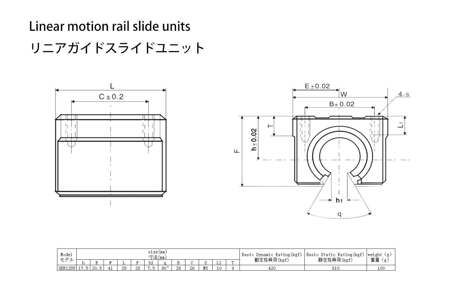 TEN-HIGH SBR12 825mm Linear Guide Rail Linear Motion Slide Rails, for CNC Machine and 3D Printer, 1pcs Rail + 2pcs SBR12UU Blocks Bearing