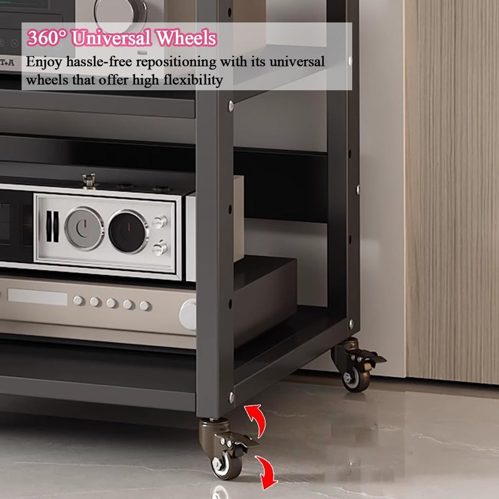 Small Space 5/6 Tier Media Speaker Amplifier Storage Shelf, Movable Audio Video Equipment Rack Stereo Receiver Components Cabinet