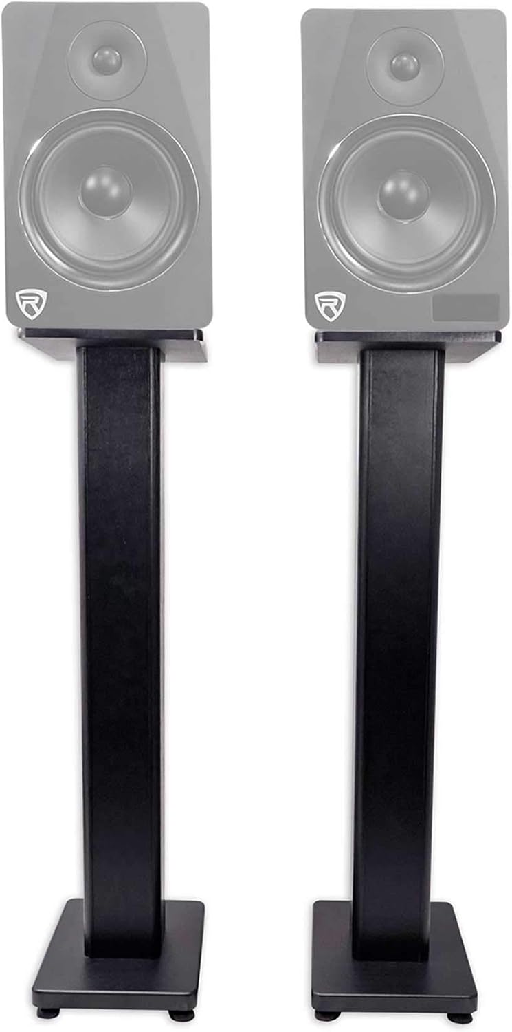 Rockville Pair RHTSB 36 Inch Bookshelf Speaker Stands, High-Performance Wood, Cable Management, Dual Platform Sizes, for Home Theater and Studio Monitors