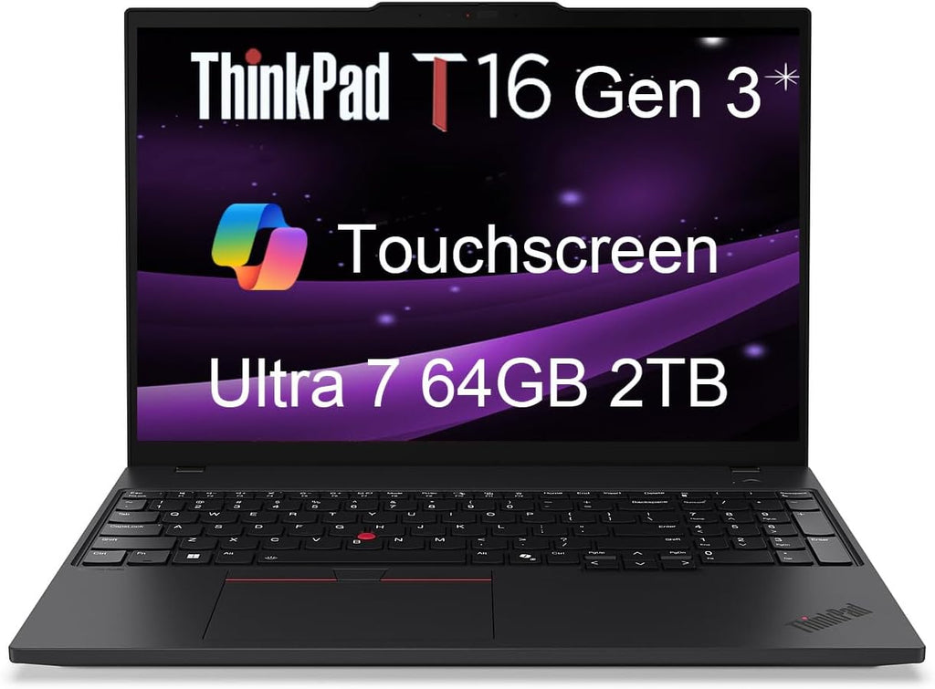 Lenovo ThinkPad T16 Gen 3 Business AI PC Laptop (16' FHD+ Touchscreen, Intel 12-Core Ultra 7 155U (> i7-1355U), 64GB DDR5 RAM, 2TB SSD), 2x Thunderbolt 4, Fingerprint, Backlit, 5MP Webcam, Win 11 Pro