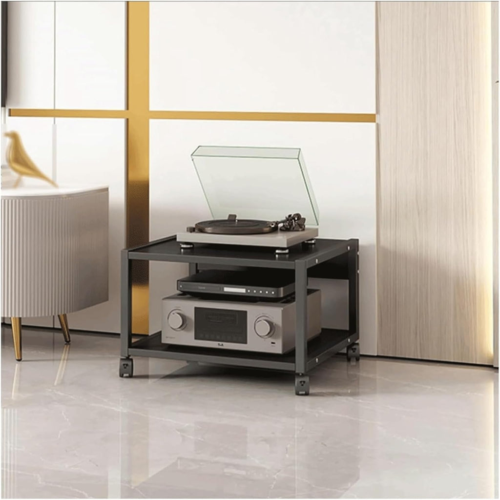 Audio Rack 2 Tier Stereo Rack Audio Equipment Rack Audio Stereo Shelf Wooden Open with Wheels Audio-Video Shelving Movable Durable(H35CM)