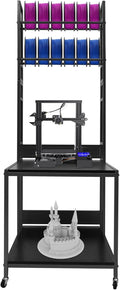 3D Printer Stand with Double Layer, 3D Printer Filament Storage Rack, Heavy Duty Mobile Printer Table with Wheels for Studio Office Storage and Organization (Black)
