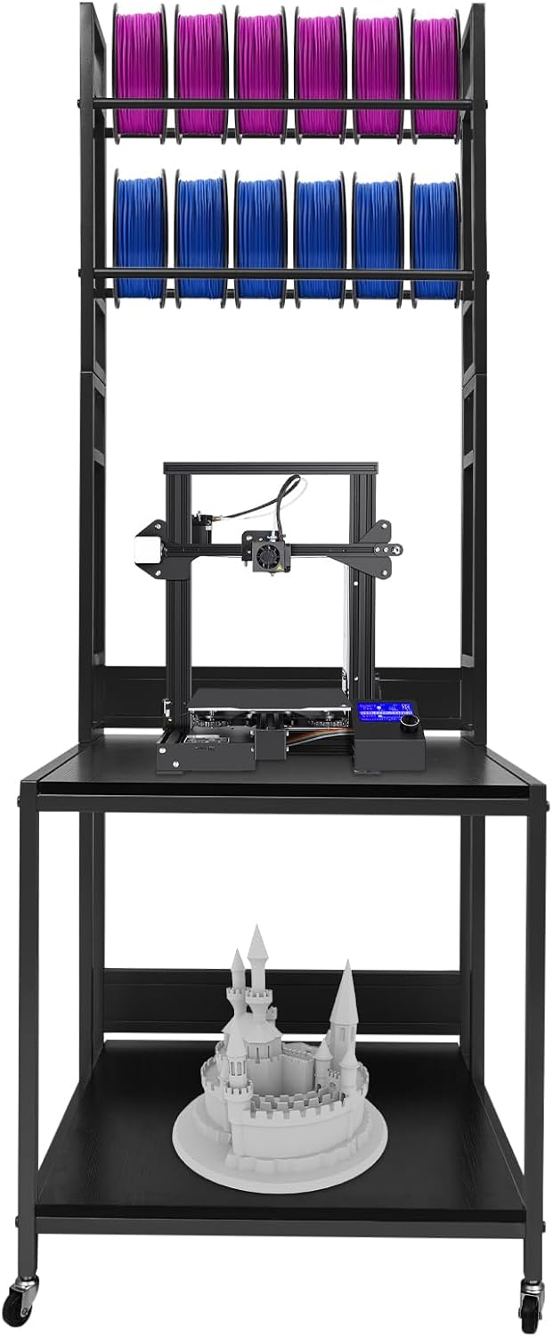 3D Printer Stand with Double Layer,3D Printer Filament Storage Rack-Heavy Duty Mobile Printer Table with Wheels for 3D Printing Station, Office, Workshop (Black)