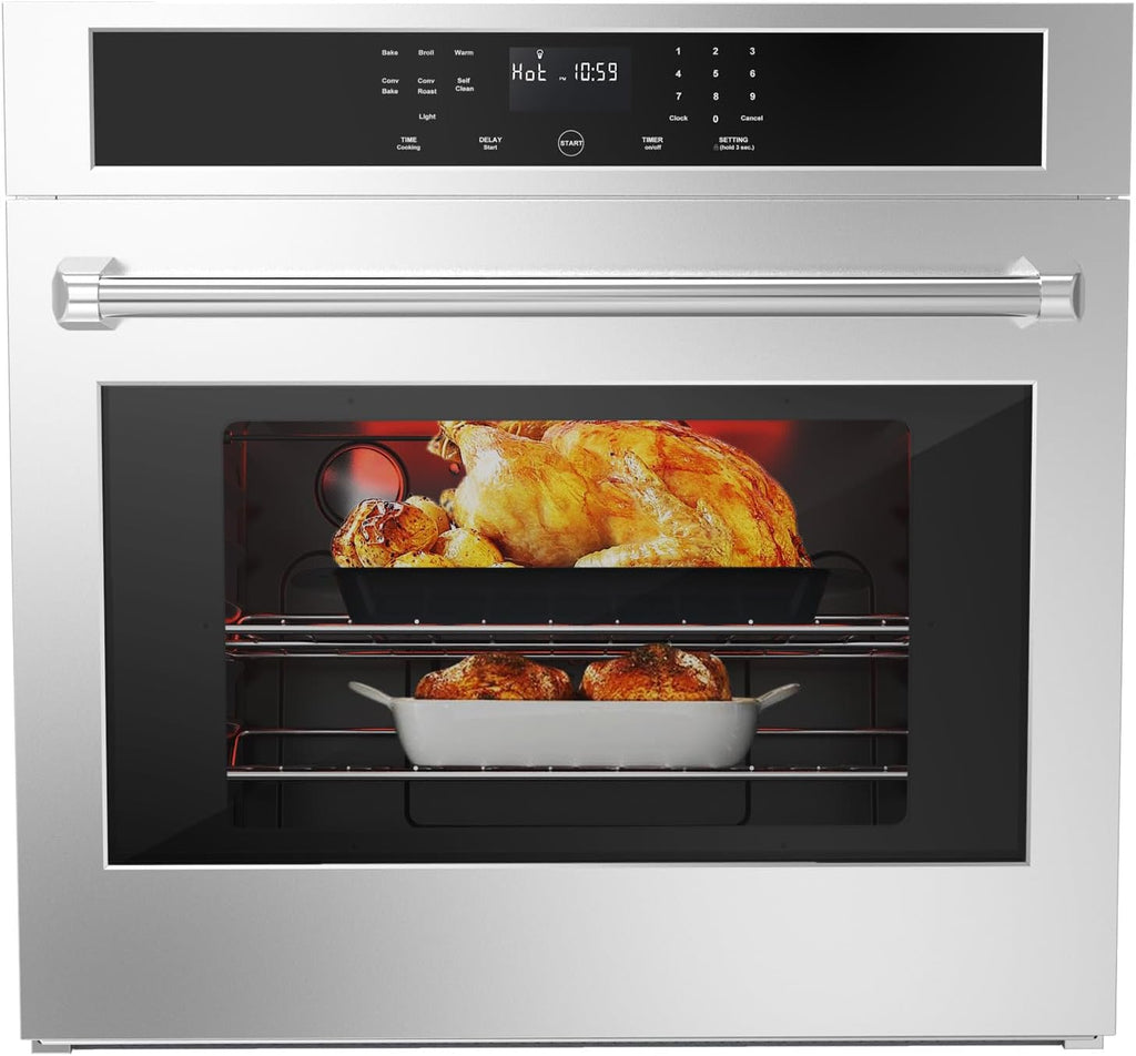 30' Stainless Steel Toaster Oven & 30 Inch Air Fryer Oven Combo: 4.8 Cu.ft Large Capacity with 3D Heating, Digital Touch Panel, and Multi-Function Modes for Countertop or Built-in Installation