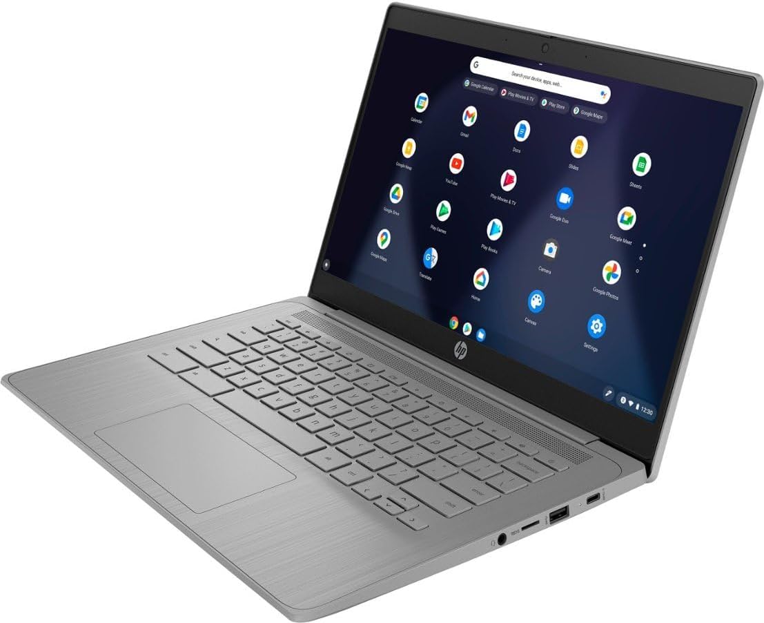 HP Chromebook 14a 14' HD (Intel 4-Core Celeron N4120, 4GB RAM, 64GB eMMc, UHD Graphics 600) Home & Student Laptop, 14 Hours Battery Life, Anti-Glare, Webcam, Wi-Fi, Type-C, Chrome OS (Renewed)