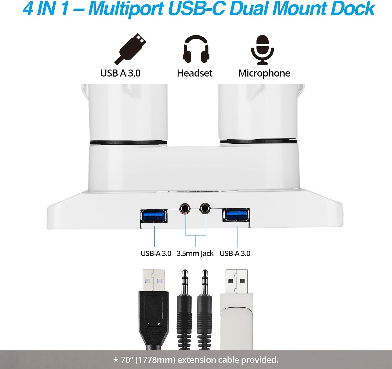 AVLT Dual Monitor Arm Desk Mount for 13'–43' Flat/Curved Screens with USB-A Pass-Through, Full Motion Height Adjustable Swivel Tilt Rotation VESA/C-Clamp/Grommet/Cable Management, White