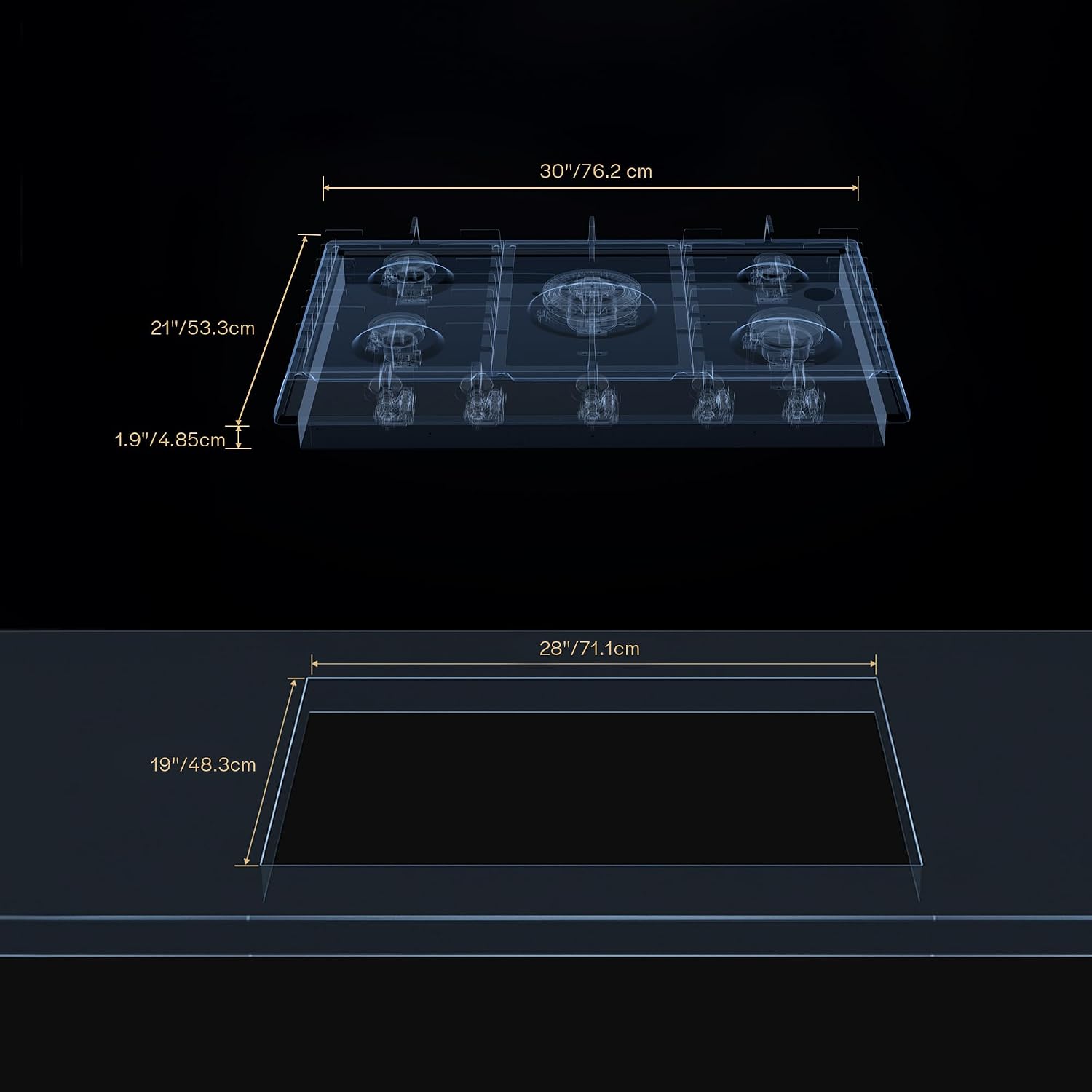 Gas Cooktop 30 inch with 5 Sealed Burners, Stainless Steel Built-in Stove Top, NG/LPG Convertible, Dishwasher Safe Cast Iron Grates, 38K BTU
