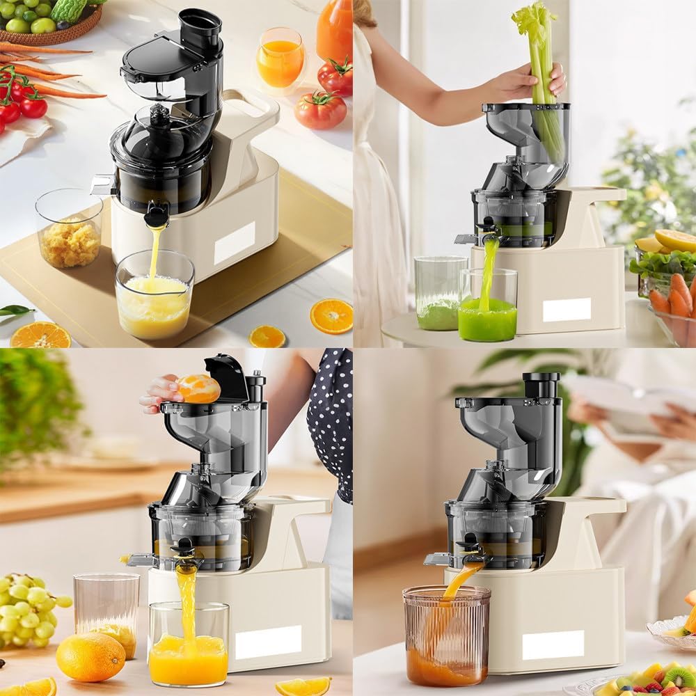 Cold Press Juicer,Juicer Machines Vegetable And Fruit,7cm Large Diameter Feed Trough,97% Pure Juice,5S Fast Juice Release,300W Slow Masticating Juicer,Easy To Clean,White