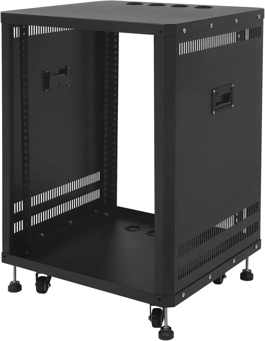 15U Server Rack with Wheels&Leveling Feet, Freestanding Rolling Open Frame IT Network Server Cabinet Rack Shelf for Audio Video Music Recording Computer AV Data & IT Equipment,Up to 300 Lbs Load,Black