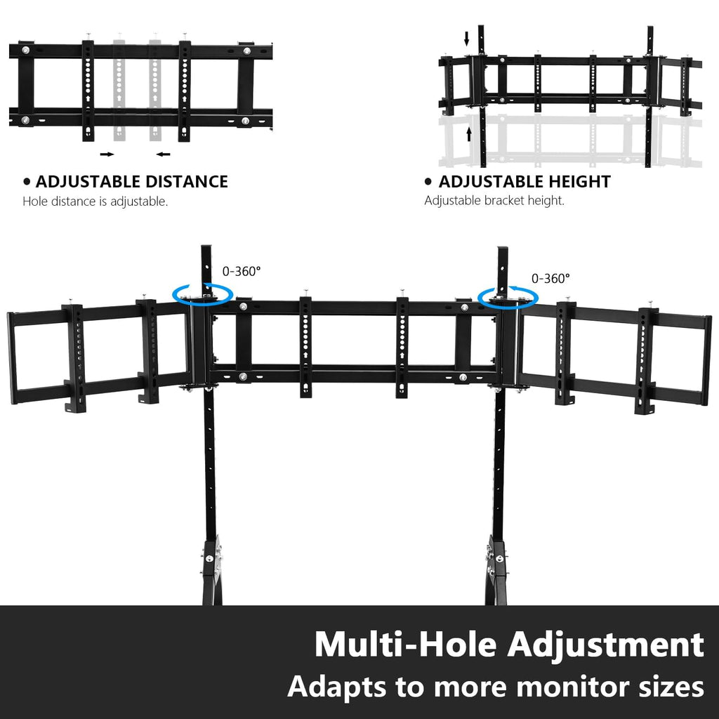Anman Ultra-stable Triple Monitor Stand for Racing Simulator Cockpit 27-32 Inch Heavy Duty Triple Screen Mount With Casters and Punk Design