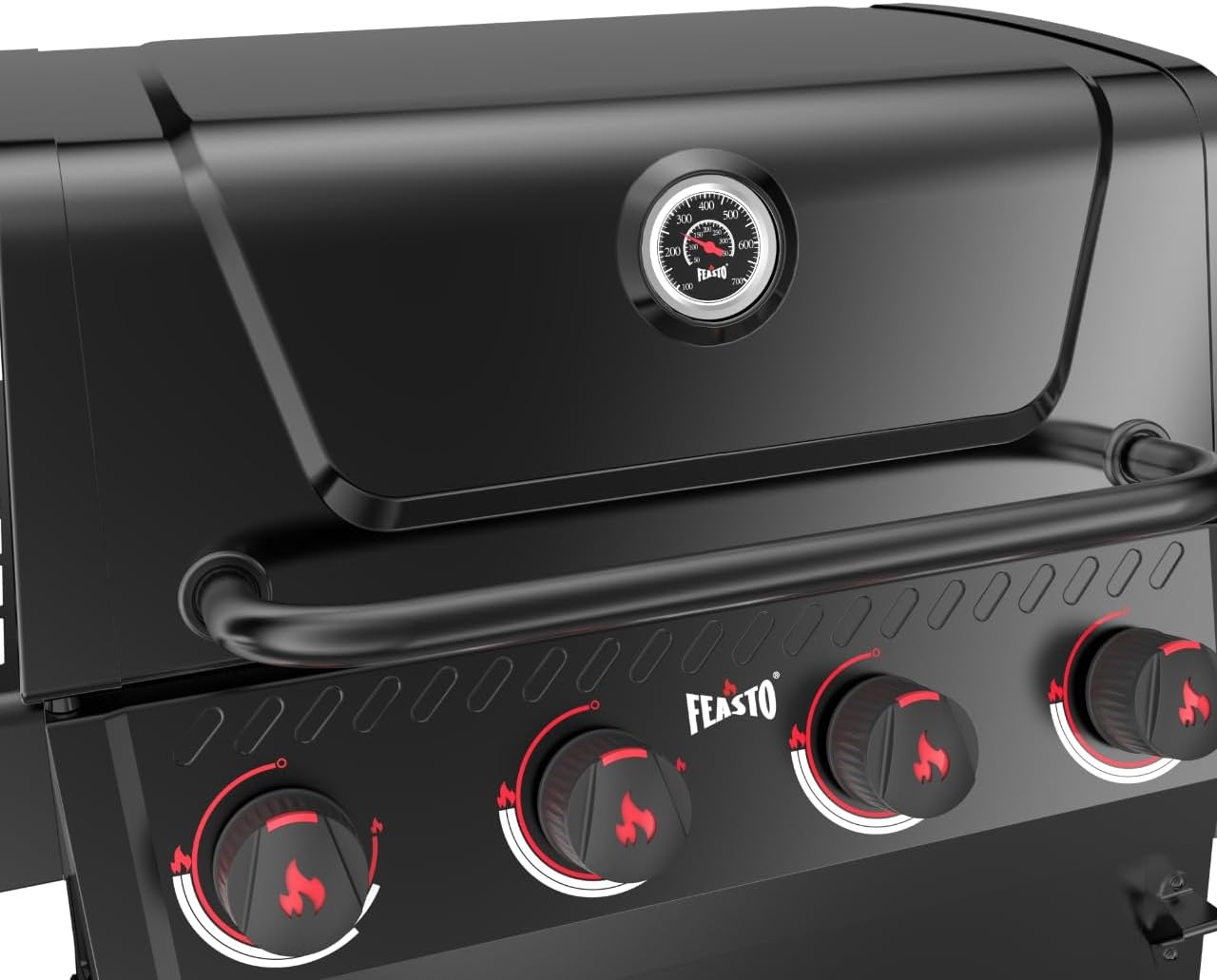 Feasto Propane Gas Grill, 36,000 BTU Outdoor Patio BBQ, Porcelain-Enameled Cookbox & Porcelain-Enameled Cast-Iron Grates, 559 Sq. In., Black (Black, 4) (Black2)