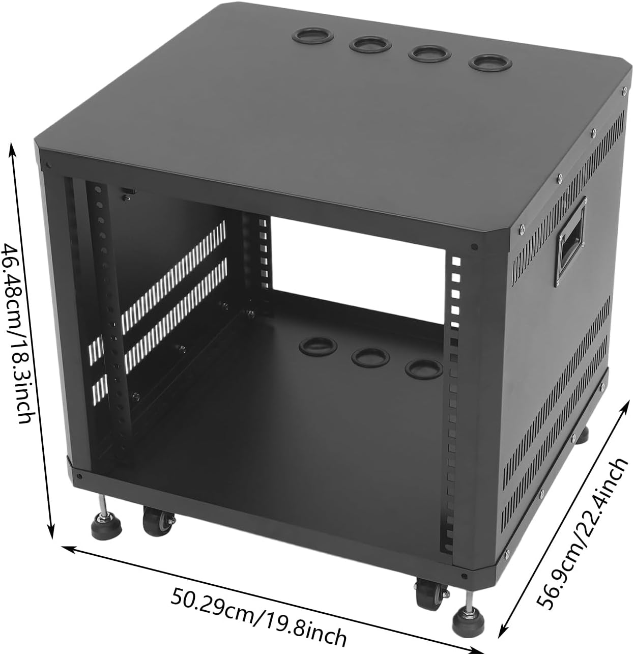 Undercat 9U Network & Audio Rack, Open Frame Audio Rack with Wheels & Feet, Rolling Network Server Cabinet with Lifting Handle, for Video Music Recording & It Equipment (Black)