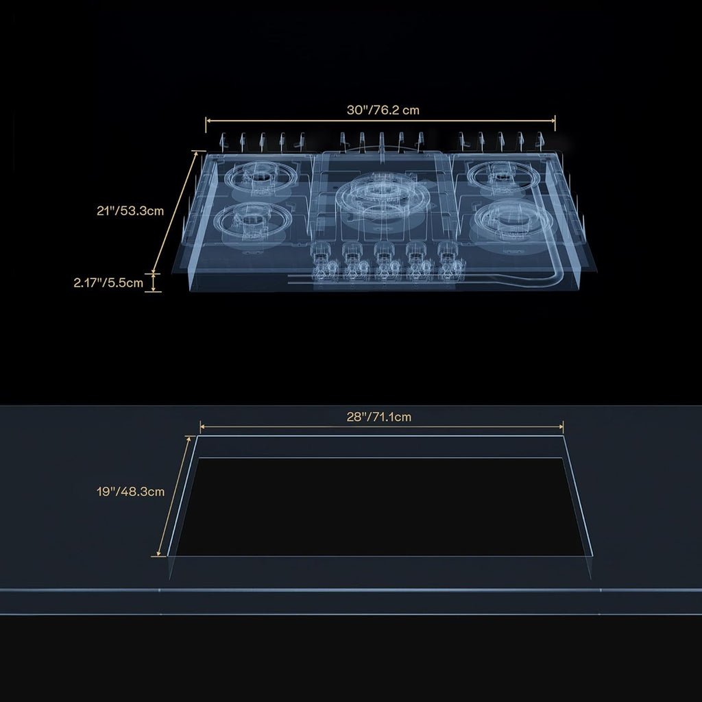 Empava 30 Inch Gas Stove Cooktop 5 Italy Sabaf Sealed Burners NG/LPG Convertible in Black Tempered Glass